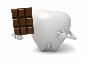 Tooth holding chocolate cartoon